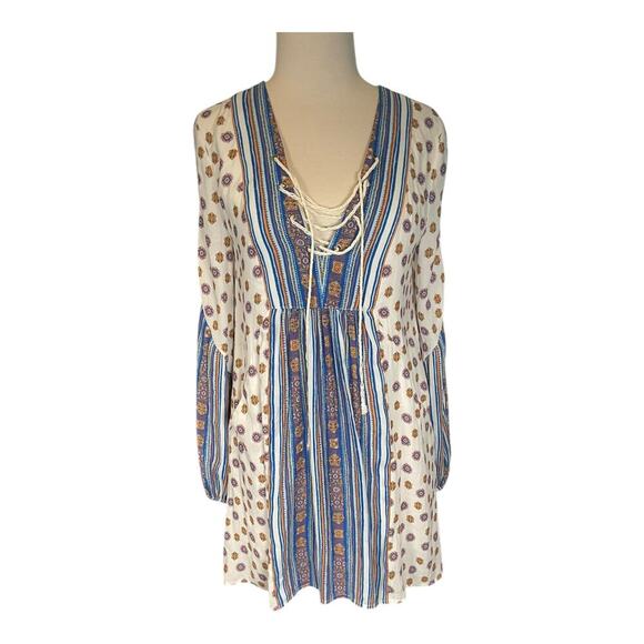 Free People Womens Ivory Blue Boho Pebble Rain Tunic Dress Size XS Pockets Short - Picture 4 of 14